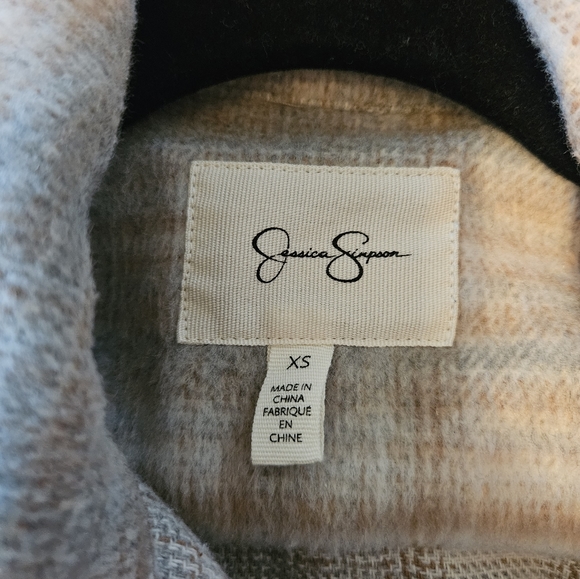 Jessica Simpson White & Shadow Beige Romi Button-Up Coat - Picture 2 of 2